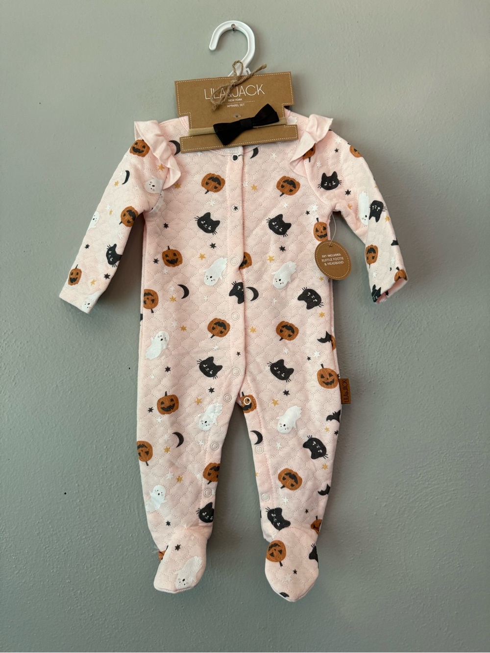Pink Halloween-Print Footed One-Piece by Lil' Jack